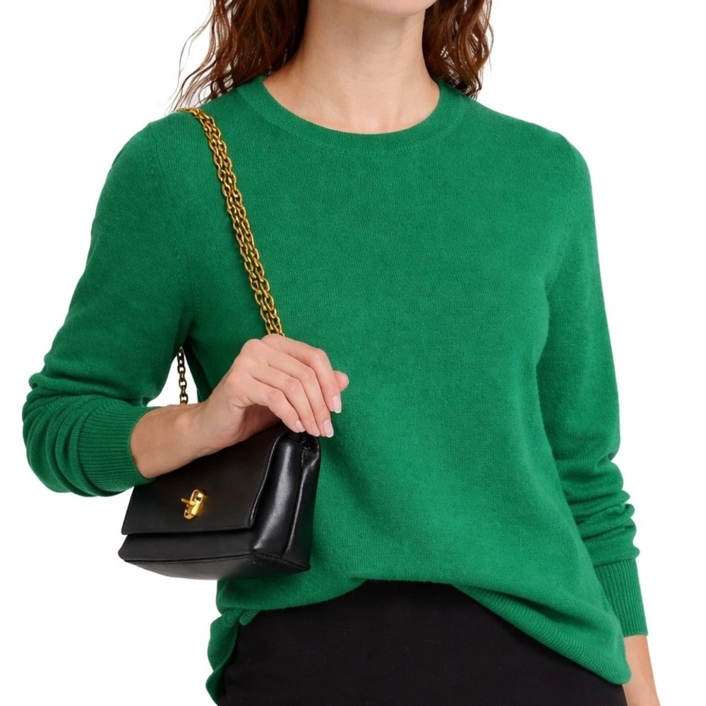Saks Fifth Avenue Green Cashmere Crewneck Sweater Size Medium